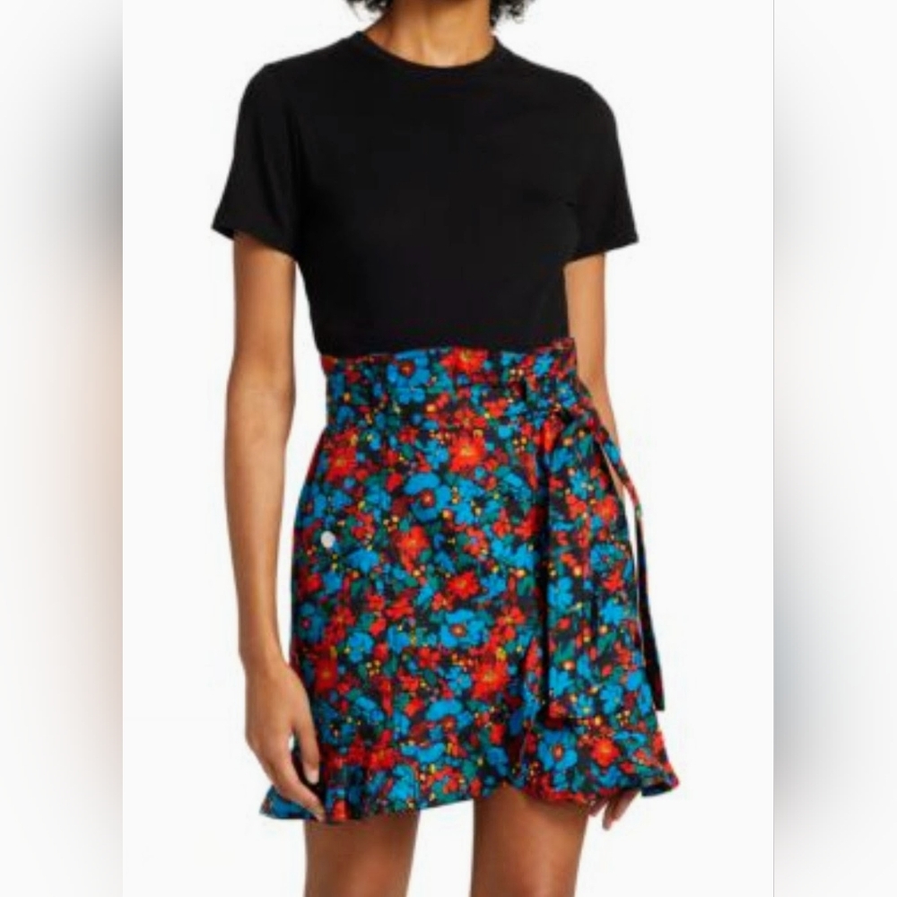 10 Crosby Derek Lam Black and Blue Floral Dress Skirt Size 4
